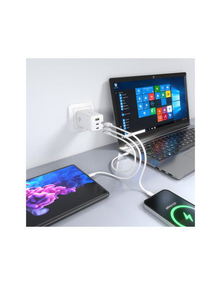 AISENS Cargador GaN 100W, 2x USB-C PD3.0 QC4.0 QC5.0, 1x USB-A QC3.0, Blanco