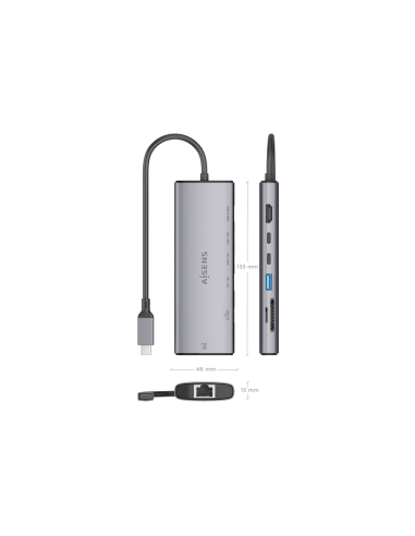 AISENS USB-C Dock 7 en 1, USB-C a 1xHDMI, 1xRJ45, 1xUSB-A 10G, 2xUSB-C 10G, 1xSD, 1xMicroSD, Gris, 20cm