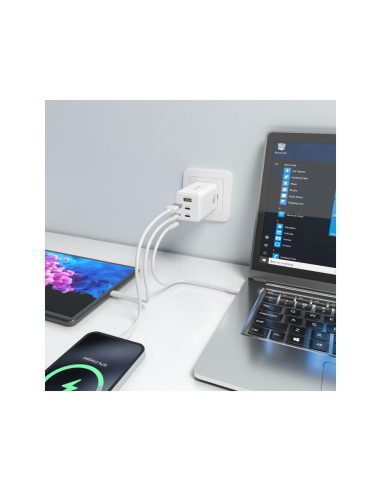 AISENS Cargador GaN 100W, 2x USB-C PD3.0 QC4.0 QC5.0, 1x USB-A QC3.0, Blanco
