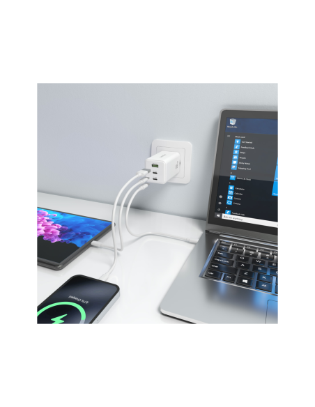 AISENS Cargador GaN 100W, 2x USB-C PD3.0 QC4.0 QC5.0, 1x USB-A QC3.0, Blanco