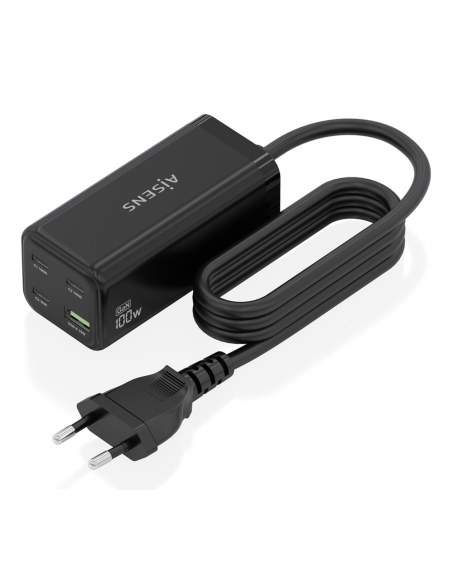 AISENS Cargador Sobremesa GaN 100W, 3x USB-C PD3.0 QC4.0 QC5.0, 1x USB-A QC3.0, Negro