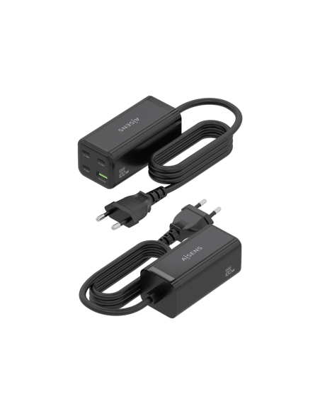AISENS Cargador Sobremesa GaN 100W, 3x USB-C PD3.0 QC4.0 QC5.0, 1x USB-A QC3.0, Negro