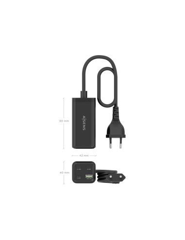 AISENS Cargador Sobremesa GaN 100W, 3x USB-C PD3.0 QC4.0 QC5.0, 1x USB-A QC3.0, Negro