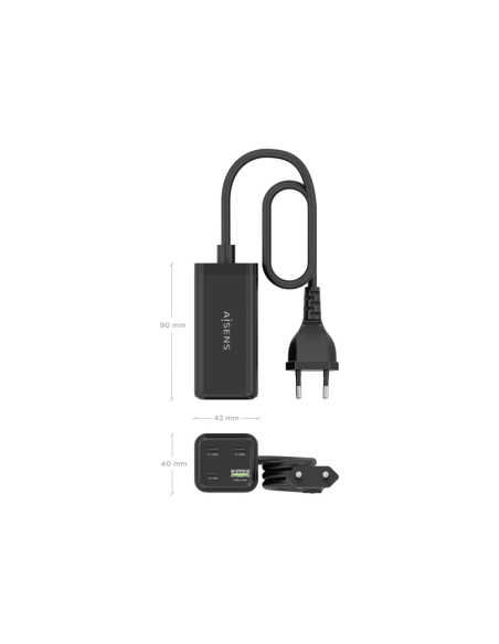 AISENS Cargador Sobremesa GaN 100W, 3x USB-C PD3.0 QC4.0 QC5.0, 1x USB-A QC3.0, Negro