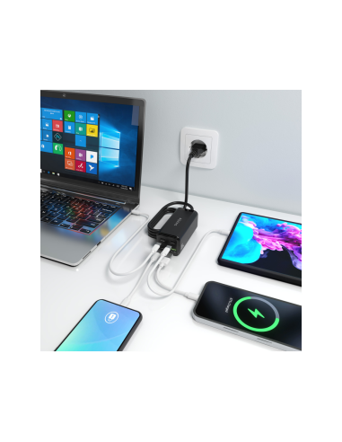 AISENS Cargador Sobremesa GaN 100W, 3x USB-C PD3.0 QC4.0 QC5.0, 1x USB-A QC3.0, Negro