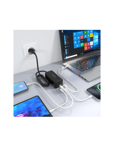 AISENS Cargador Sobremesa GaN 100W, 3x USB-C PD3.0 QC4.0 QC5.0, 1x USB-A QC3.0, Negro