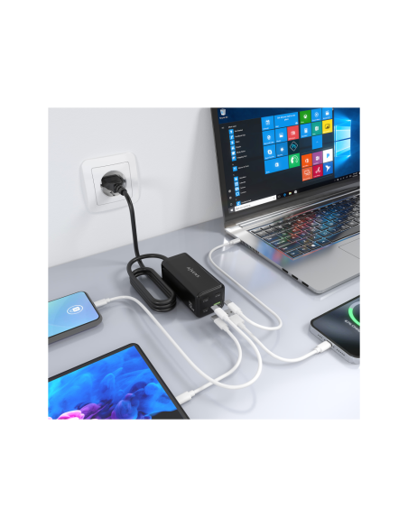 AISENS Cargador Sobremesa GaN 100W, 3x USB-C PD3.0 QC4.0 QC5.0, 1x USB-A QC3.0, Negro