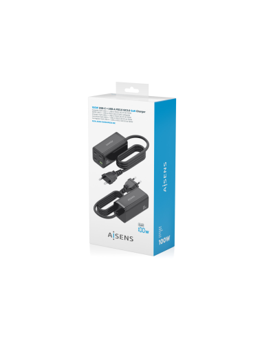 AISENS Cargador Sobremesa GaN 100W, 3x USB-C PD3.0 QC4.0 QC5.0, 1x USB-A QC3.0, Negro
