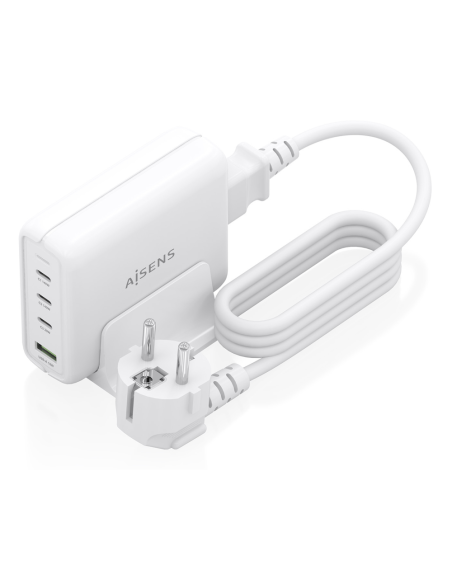 AISENS Cargador Sobremesa GaN 140W, 3x USB-C PD3.1 QC4.0 QC5.0, 1x USB-A QC3.0, Blanco