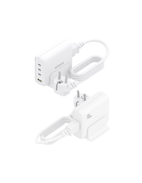 AISENS Cargador Sobremesa GaN 140W, 3x USB-C PD3.1 QC4.0 QC5.0, 1x USB-A QC3.0, Blanco