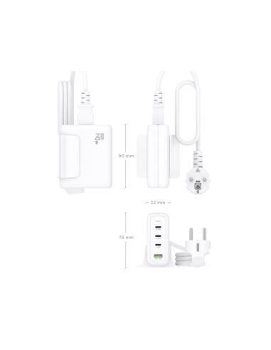 AISENS Cargador Sobremesa GaN 140W, 3x USB-C PD3.1 QC4.0 QC5.0, 1x USB-A QC3.0, Blanco