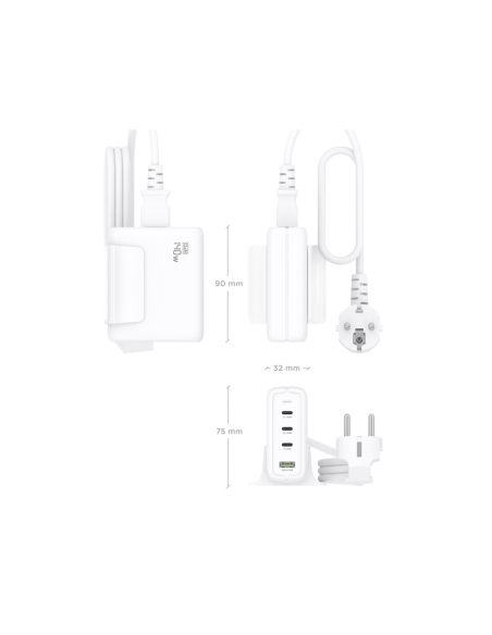 AISENS Cargador Sobremesa GaN 140W, 3x USB-C PD3.1 QC4.0 QC5.0, 1x USB-A QC3.0, Blanco