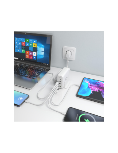 AISENS Cargador Sobremesa GaN 140W, 3x USB-C PD3.1 QC4.0 QC5.0, 1x USB-A QC3.0, Blanco