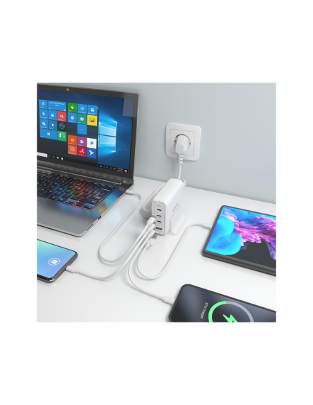 AISENS Cargador Sobremesa GaN 140W, 3x USB-C PD3.1 QC4.0 QC5.0, 1x USB-A QC3.0, Blanco