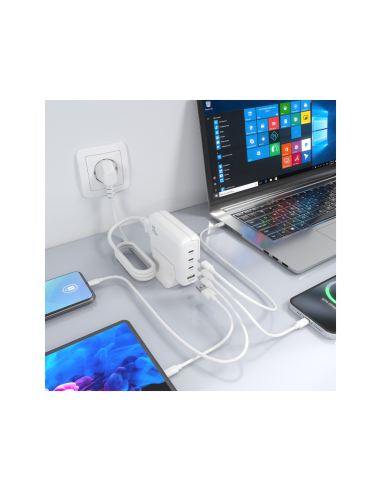 AISENS Cargador Sobremesa GaN 140W, 3x USB-C PD3.1 QC4.0 QC5.0, 1x USB-A QC3.0, Blanco