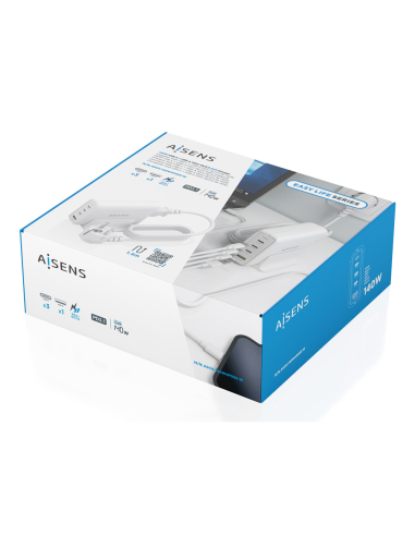 AISENS Cargador Sobremesa GaN 140W, 3x USB-C PD3.1 QC4.0 QC5.0, 1x USB-A QC3.0, Blanco