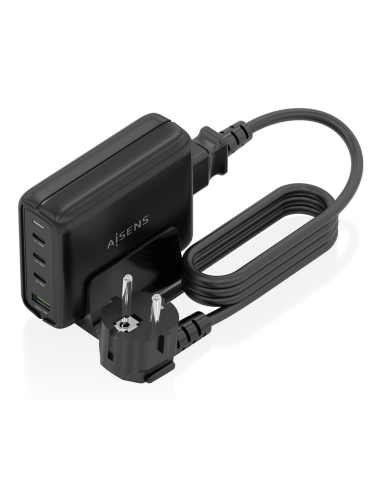 AISENS Cargador Sobremesa GaN 140W, 3x USB-C PD3.1 QC4.0 QC5.0, 1x USB-A QC3.0, Negro
