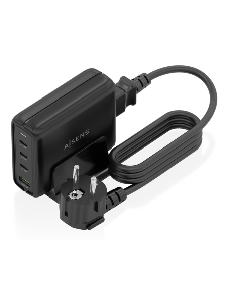 AISENS Cargador Sobremesa GaN 140W, 3x USB-C PD3.1 QC4.0 QC5.0, 1x USB-A QC3.0, Negro