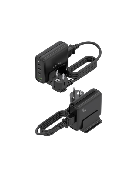 AISENS Cargador Sobremesa GaN 140W, 3x USB-C PD3.1 QC4.0 QC5.0, 1x USB-A QC3.0, Negro
