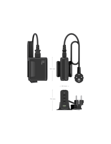 AISENS Cargador Sobremesa GaN 140W, 3x USB-C PD3.1 QC4.0 QC5.0, 1x USB-A QC3.0, Negro