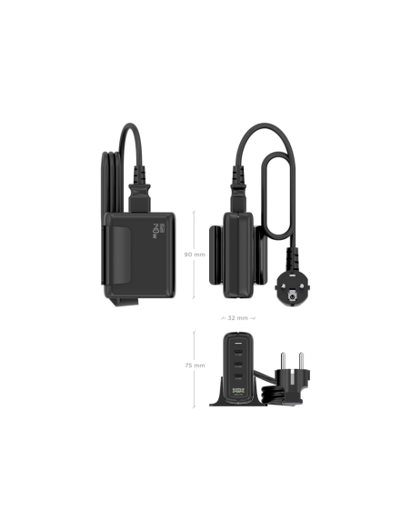 AISENS Cargador Sobremesa GaN 140W, 3x USB-C PD3.1 QC4.0 QC5.0, 1x USB-A QC3.0, Negro