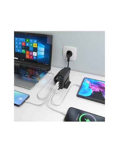 AISENS Cargador Sobremesa GaN 140W, 3x USB-C PD3.1 QC4.0 QC5.0, 1x USB-A QC3.0, Negro