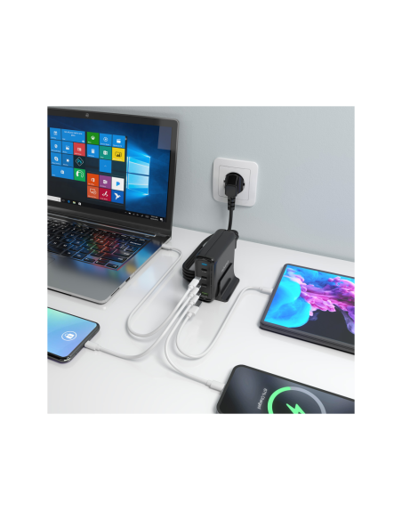 AISENS Cargador Sobremesa GaN 140W, 3x USB-C PD3.1 QC4.0 QC5.0, 1x USB-A QC3.0, Negro