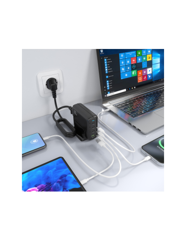 AISENS Cargador Sobremesa GaN 140W, 3x USB-C PD3.1 QC4.0 QC5.0, 1x USB-A QC3.0, Negro