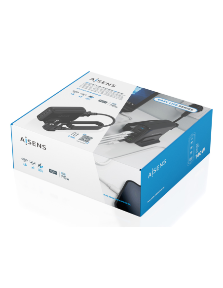 AISENS Cargador Sobremesa GaN 140W, 3x USB-C PD3.1 QC4.0 QC5.0, 1x USB-A QC3.0, Negro