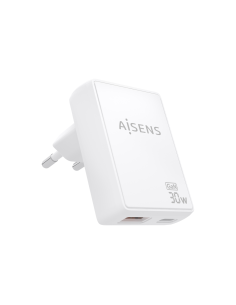AISENS Cargador De Pared GaN Ultra Delgado 30W, 1xUSB-C PD3.0 QC4.0, 1xUSB-A QC3.0, Blanco 2
