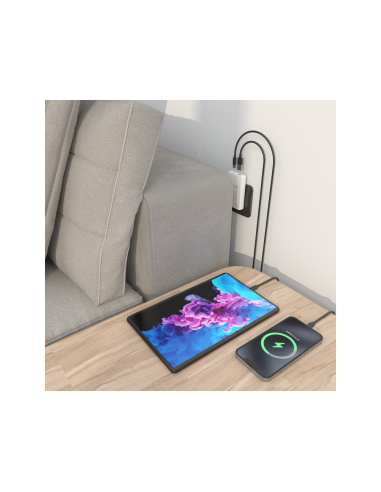 AISENS Cargador De Pared GaN Ultra Delgado 65W, 1xUSB-C PD3.0 QC4.0, 1xUSB-A QC3.0, Blanco