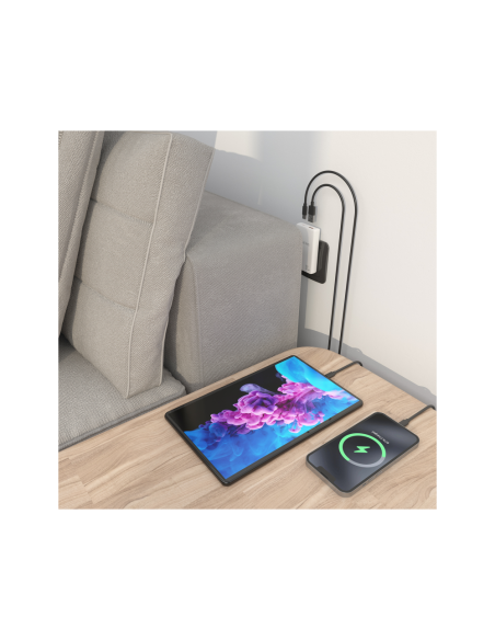 AISENS Cargador De Pared GaN Ultra Delgado 65W, 1xUSB-C PD3.0 QC4.0, 1xUSB-A QC3.0, Blanco