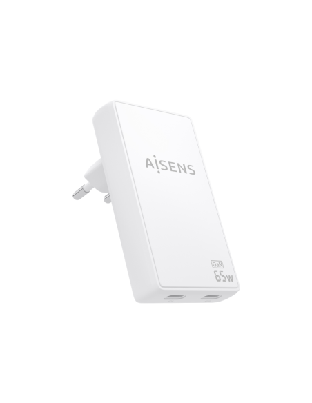AISENS Cargador De Pared GaN Ultra Delgado 65W, 2xUSB-C PD3.0 QC4.0, Blanco