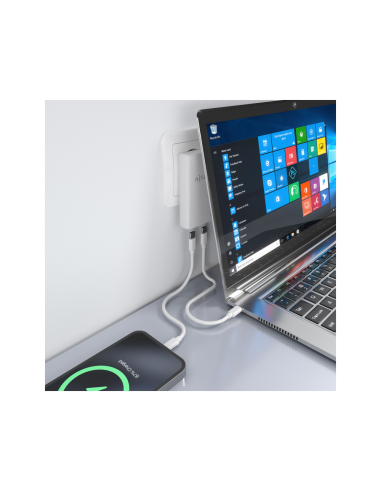AISENS Cargador De Pared GaN Ultra Delgado 65W, 2xUSB-C PD3.0 QC4.0, Blanco