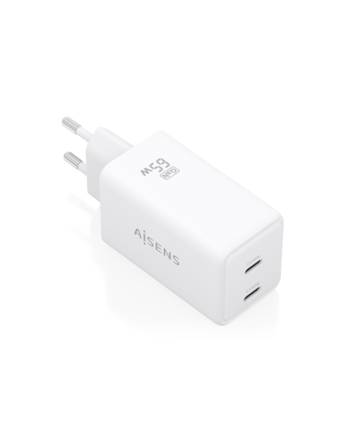 AISENS Cargador GaN 65W, 2xUSB-C PD3.0 QC4.0, Blanco
