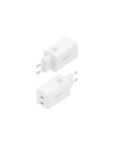 AISENS Cargador GaN 65W, 2xUSB-C PD3.0 QC4.0, Blanco