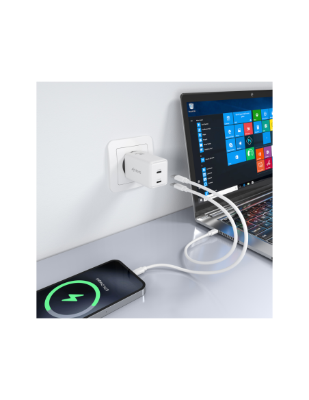 AISENS Cargador GaN 65W, 2xUSB-C PD3.0 QC4.0, Blanco