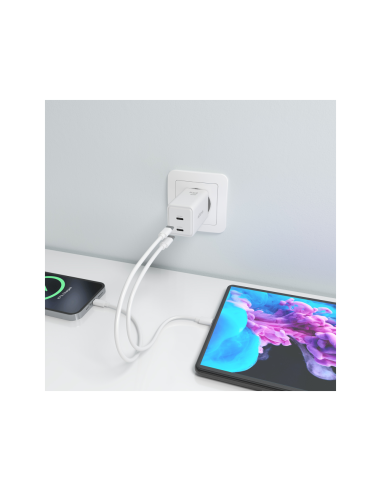 AISENS Cargador GaN 65W, 2xUSB-C PD3.0 QC4.0, Blanco