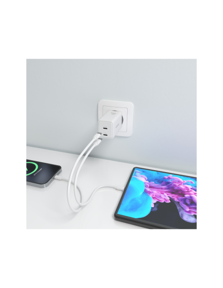 AISENS Cargador GaN 65W, 2xUSB-C PD3.0 QC4.0, Blanco