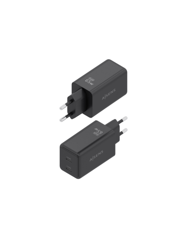 AISENS Cargador GaN 65W, 2xUSB-C PD3.0 QC4.0, Negro