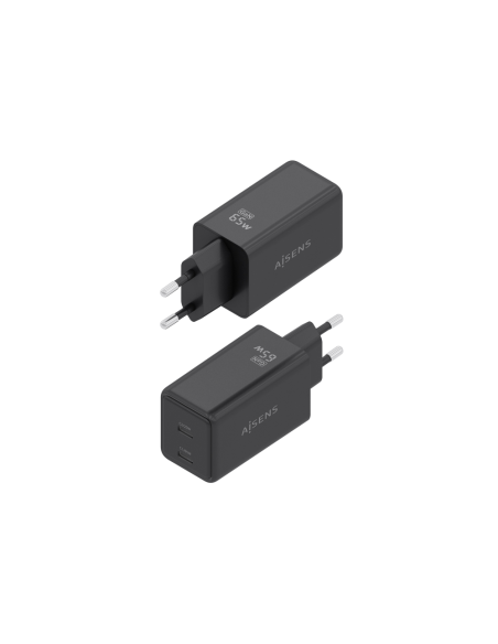 AISENS Cargador GaN 65W, 2xUSB-C PD3.0 QC4.0, Negro