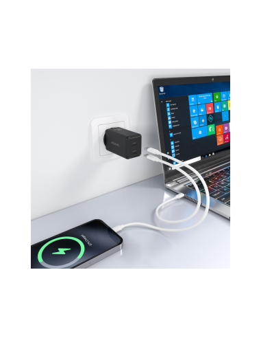 AISENS Cargador GaN 65W, 2xUSB-C PD3.0 QC4.0, Negro