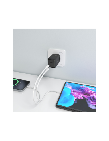 AISENS Cargador GaN 65W, 2xUSB-C PD3.0 QC4.0, Negro