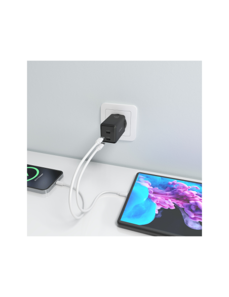 AISENS Cargador GaN 65W, 2xUSB-C PD3.0 QC4.0, Negro
