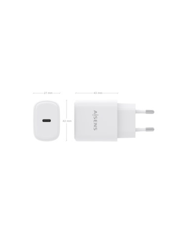 AISENS Cargador GaN 30W, 1xUSB-C PD3.0, Blanco