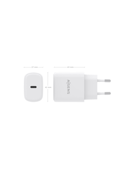 AISENS Cargador GaN 30W, 1xUSB-C PD3.0, Blanco