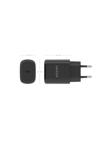 AISENS Cargador GaN 30W, 1xUSB-C PD3.0, Negro