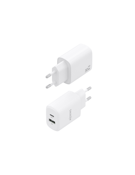 AISENS Cargador GaN 30W, 1xUSB-C PD3.0 QC4.0, 1xUSB-A QC3.0, Blanco