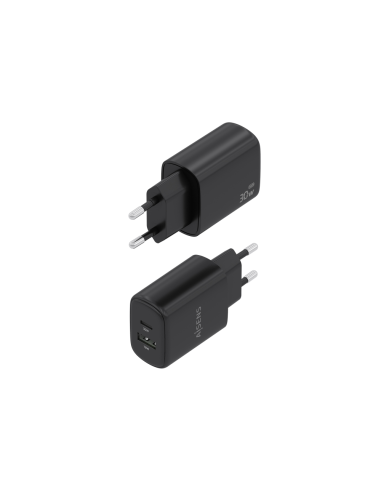 AISENS Cargador GaN 30W, 1xUSB-C PD3.0 QC4.0, 1xUSB-A QC3.0, Negro