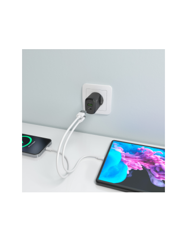 AISENS Cargador GaN 30W, 1xUSB-C PD3.0 QC4.0, 1xUSB-A QC3.0, Negro